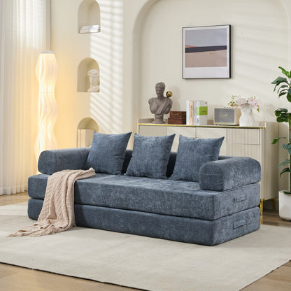 Komfortable umklappbare Matratzen-Couch, Boden-Sofabett, Chenille-Boden-Sofa mit Armlehne, Boden-Sofa-Lounge-Couch für Wohnzimmer, Schlafzimmer, Lounge und Studio – Blau