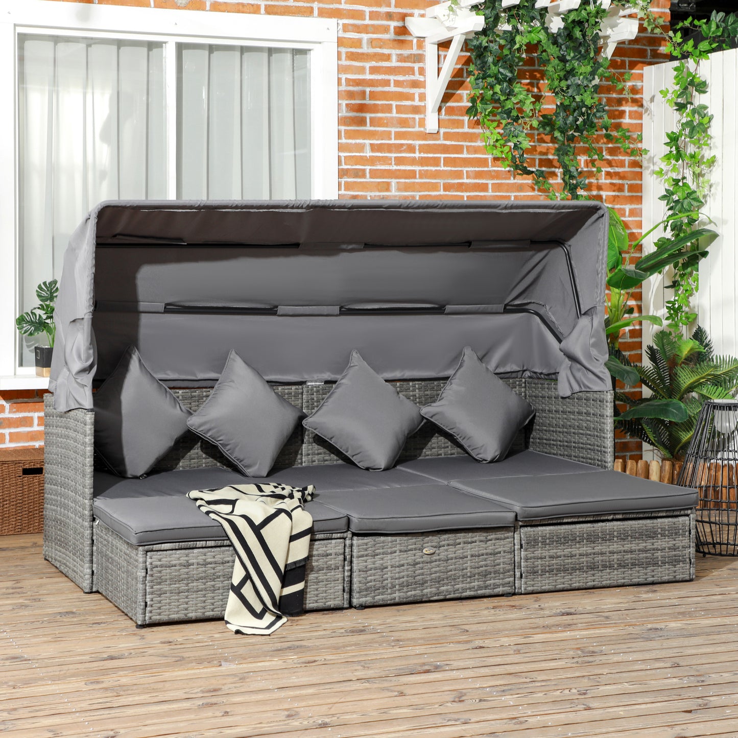 4-teiliges verstellbares Baldachin-Sofasofa-Set für draußen mit höhenverstellbarem Couchtisch und Kissen