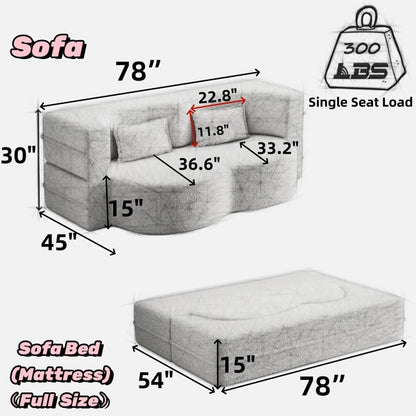 Moderne Boden-Sofa mit 2 Kissen, umklappbares Plüsch-Cord-Sofa-Bett, Vollgröße faltbares Matratze für das Wohnzimmer, Gästebett, keine Montage erforderlich, Beige