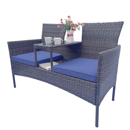Wicker Patio-Gesprächsmöbel-Set, Outdoor-Möbel-Set mit abnehmbaren Polstern & Tisch, Temp