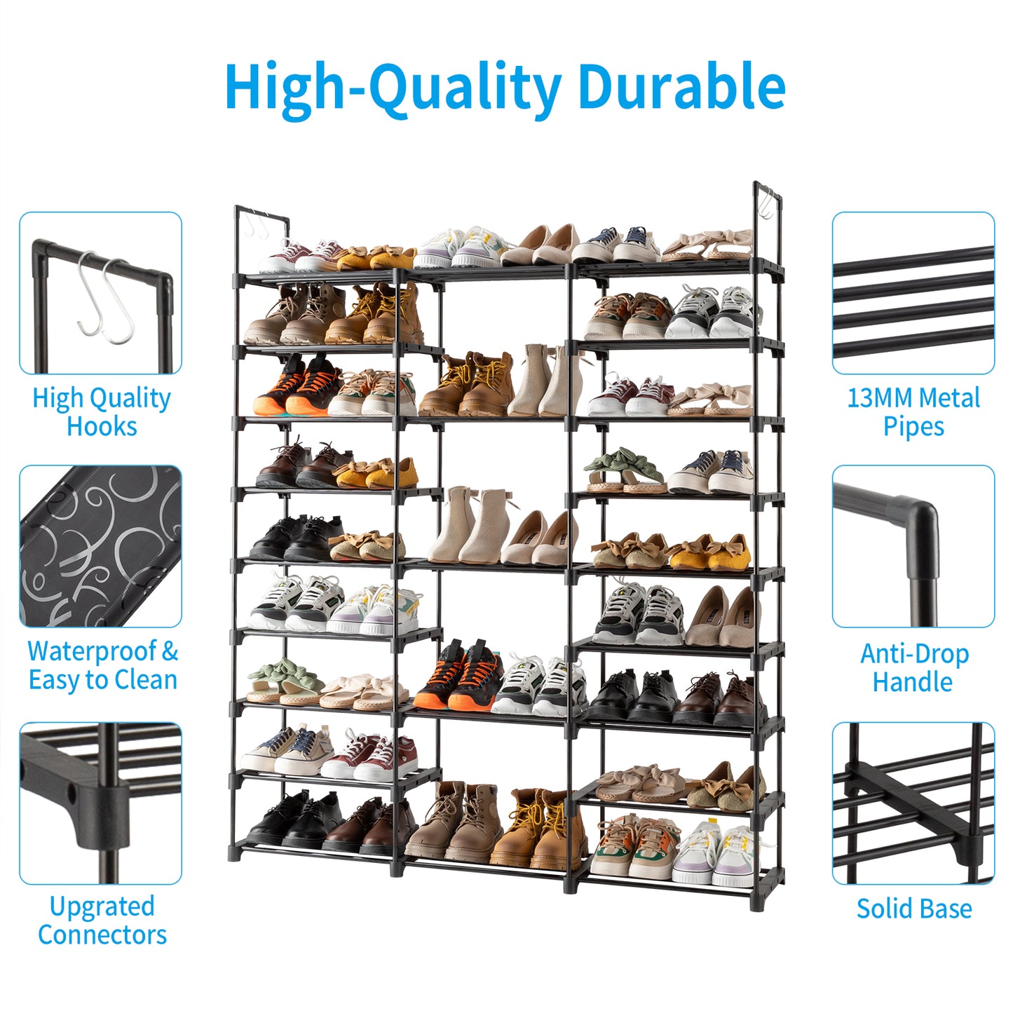 9-stufiges Schuhregal-Aufbewahrungssystem Schuhregal-Organizer für den Eingangsbereich Fassend für 50-55 Paar Schuhe, stapelbares Schuhschrank-Schuhregal