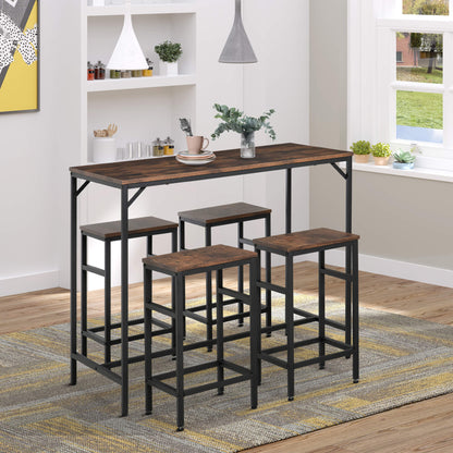5 Piece Modern Dining Table and 4 Stools Industrial Dining Set with Footrest & Legs