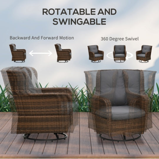 Wicker Swivel Patio Set Brown Loveseat Chairs