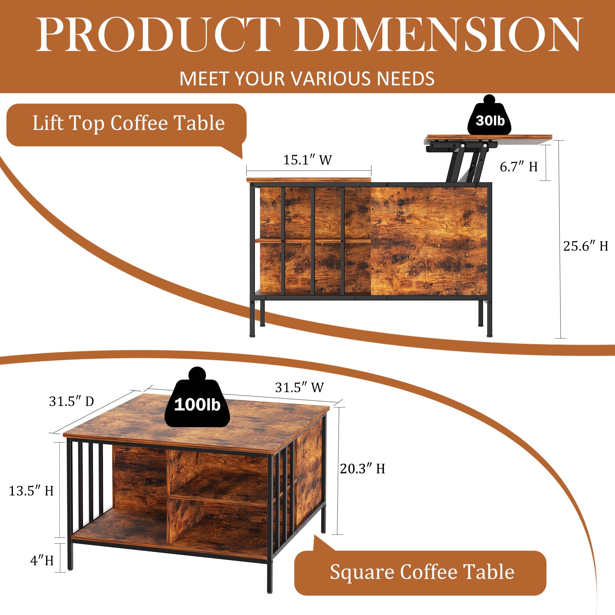 Natural Wood Lift-Top Table
