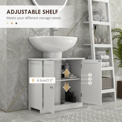 Unterwaschbecken-Badregal, Sockel-Waschbecken-Schrank mit 2 Türen, Regal und U-Form, Weiß