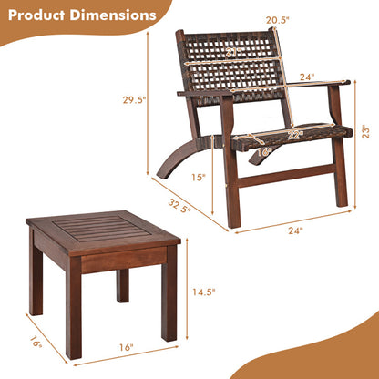 3-teiliges Outdoor-Holz-Patio-Rattan-Möbelset
