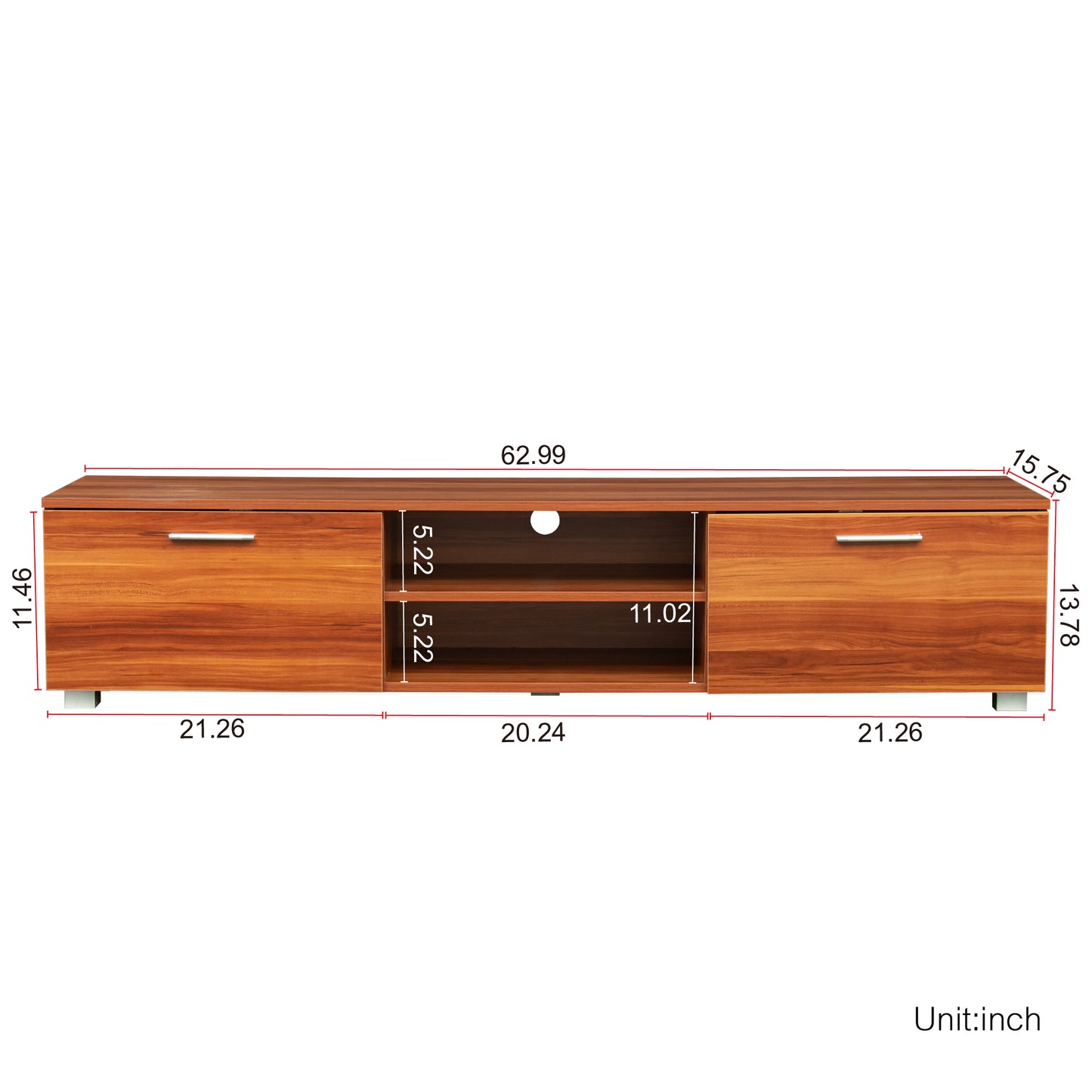 Walnut TV Stand For 70 Inch TV Stands, Media Console Entertainment Center Television Table, 2 Storage Cabinet With Open Shelves For Living Room Bedroom