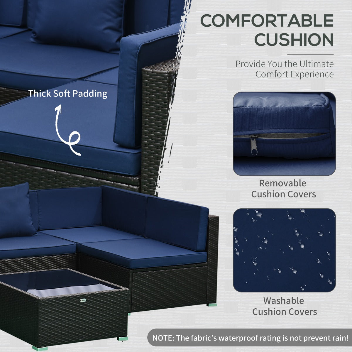 7-teiliges Set Rattan-Sofa Luxus-Modulares Gesprächsmöbel für Draußen - Tiefblau