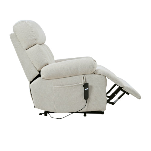 Überdimensionierter Power-Lift-Sessel für Senioren, Elektrischer Stoff-Sessel für Ältere, Heimkino-Sitzmöbel, Ausklappbarer Sofa-Sessel mit Fernbedienung, Seitentasche, Geräumiger Sitz in Hellgrau