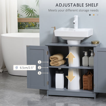 Unterwaschbecken-Badregal, Sockel-Waschbecken-Speicherschrank mit 2 Türen, Regal und U-Form, Grau
