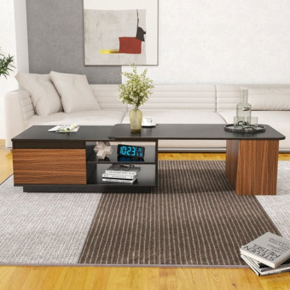 Extendable Coffee Table, Length Adjustable Wood Coffee Table With 2 Storage Drawers For Living Room, Large Long Rectangular Center Table