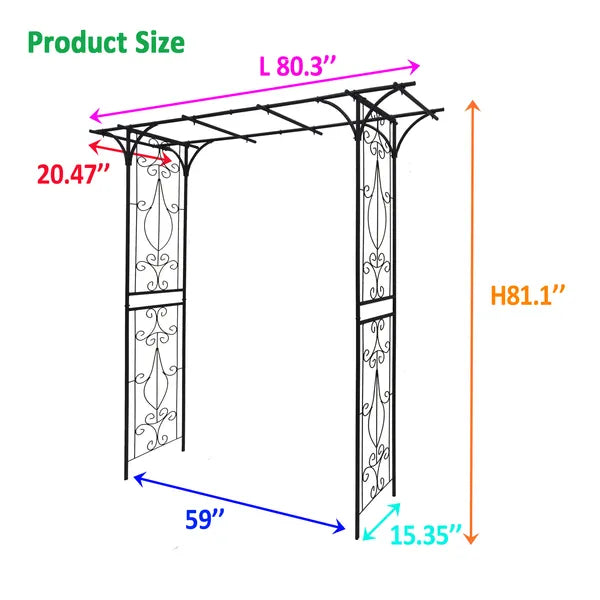 Metall-Gartenbogen L80,3'' x B52 cm x H206 cm Kletterpflanzen-Stütze Rosenbogen Outdoor Schwarz