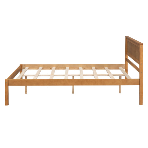 Bettgestell mit Kopfteil, Holzlamellenunterstützung, Kein Lattenrost erforderlich, Doppelbett, Eiche