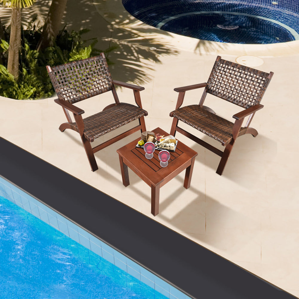 3-teiliges Outdoor-Holz-Patio-Rattan-Möbelset