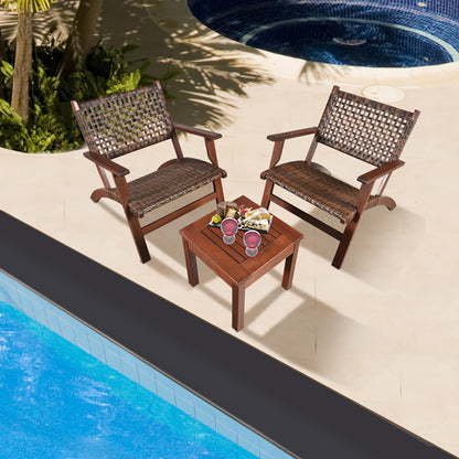 3-teiliges Outdoor-Holz-Patio-Rattan-Möbelset