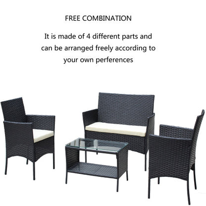 4er-PC-Rattan-Patio-Möbel-Set für den Außenbereich mit gepolsterten Sitzen Korbsofa Beige Polster