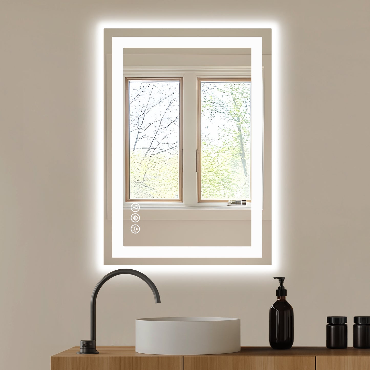 Antibeschlag-LED-Badezimmerspiegel mit dualer Lichtquelle und drei Beleuchtungsmodi