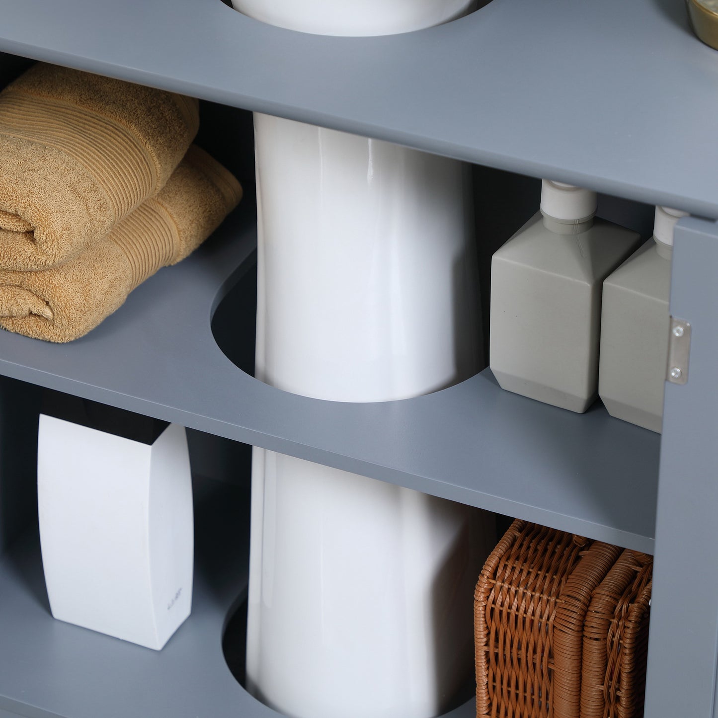 Unterwaschbecken-Badregal, Sockel-Waschbecken-Speicherschrank mit 2 Türen, Regal und U-Form, Grau