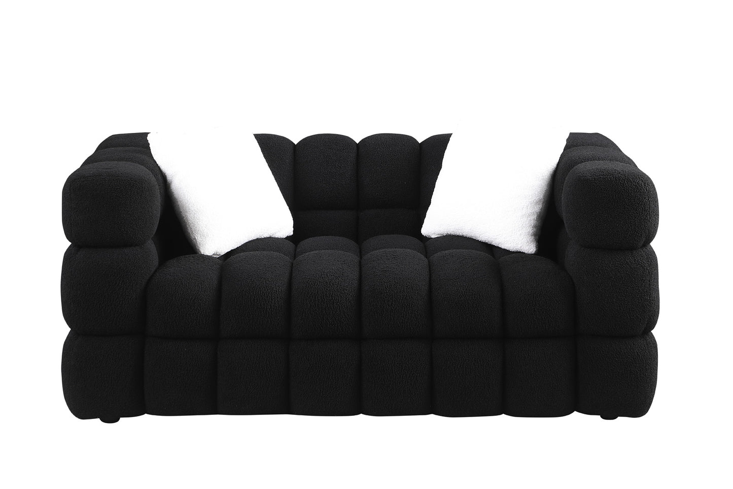 62,2 Länge, 35,83 Zoll Tiefe, menschliche Körperstruktur für US-Amerikaner, Marshmallow-Sofa, Bouclé-Sofa, SCHWARZ Farbe, 2-Sitzer