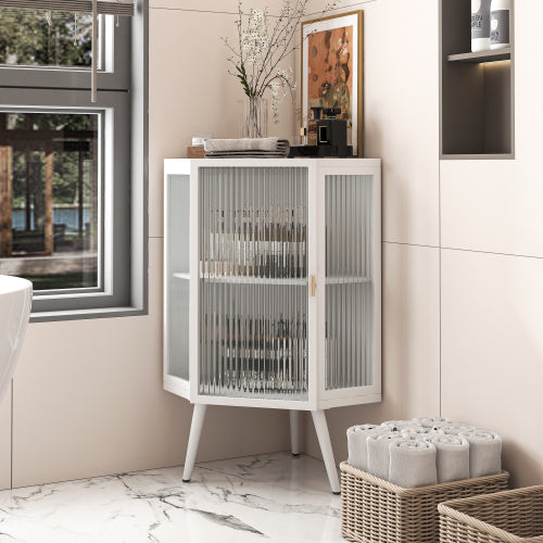 Floor Conical Cabinet With Tempered Glass Door And Storage Shelves, Suitable For Bathroom, Living Room, Bedroom