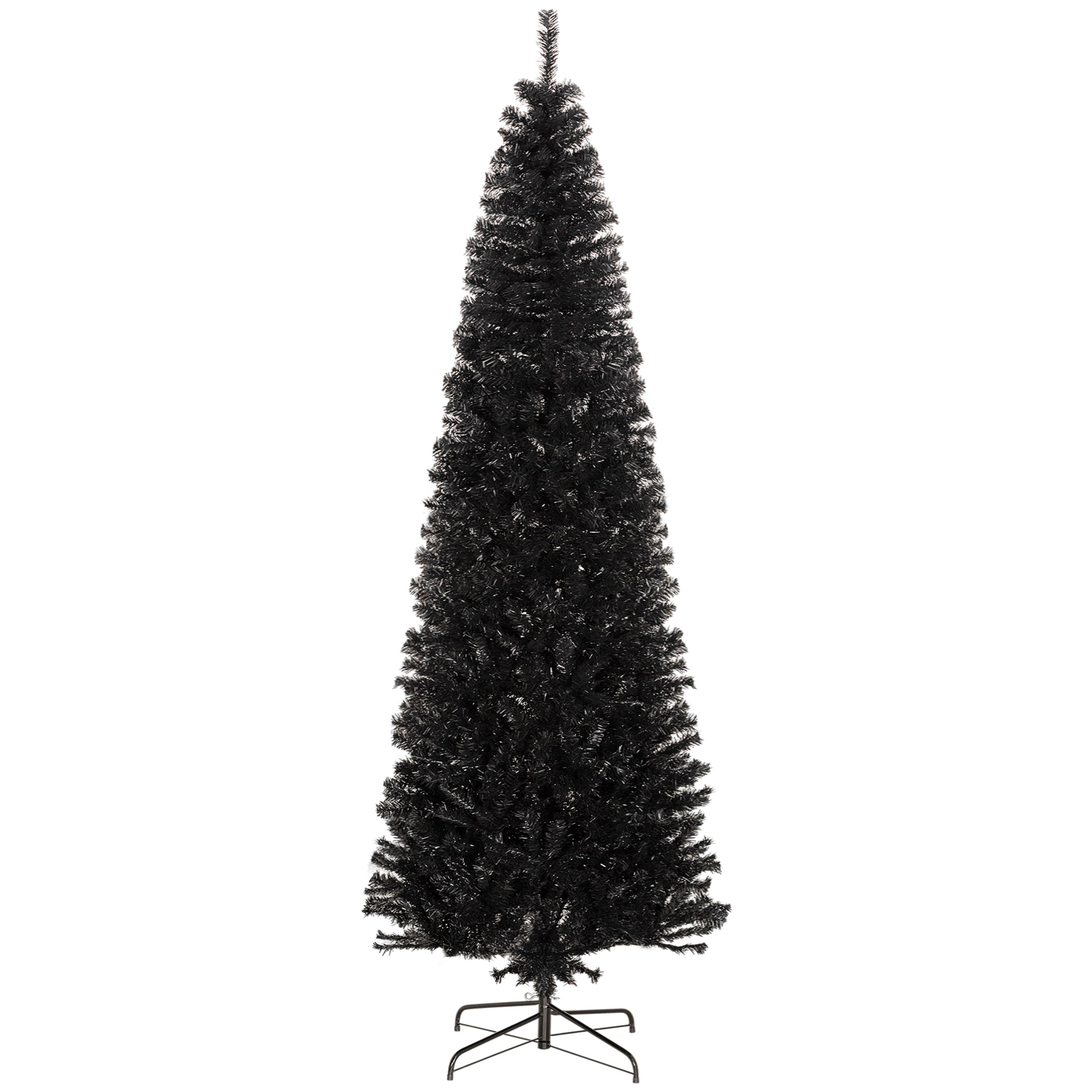 HOMCOM 2,4 m Bleistift-Weihnachtsbaum, unbeleuchteter künstlicher Weihnachtsbaum schlanker Douglasie Tannenbaum mit realistischen Ästen, Halloween-Baum mit 1168 Spitzen, schwarz