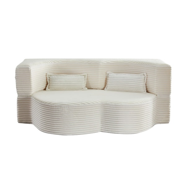 Moderne Boden-Sofa mit 2 Kissen, umklappbares Plüsch-Cord-Sofa-Bett, Vollgröße faltbares Matratze für das Wohnzimmer, Gästebett, keine Montage erforderlich, Beige