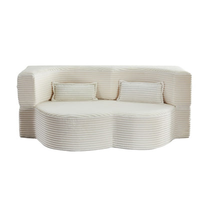Moderne Boden-Sofa mit 2 Kissen, umklappbares Plüsch-Cord-Sofa-Bett, Vollgröße faltbares Matratze für das Wohnzimmer, Gästebett, keine Montage erforderlich, Beige