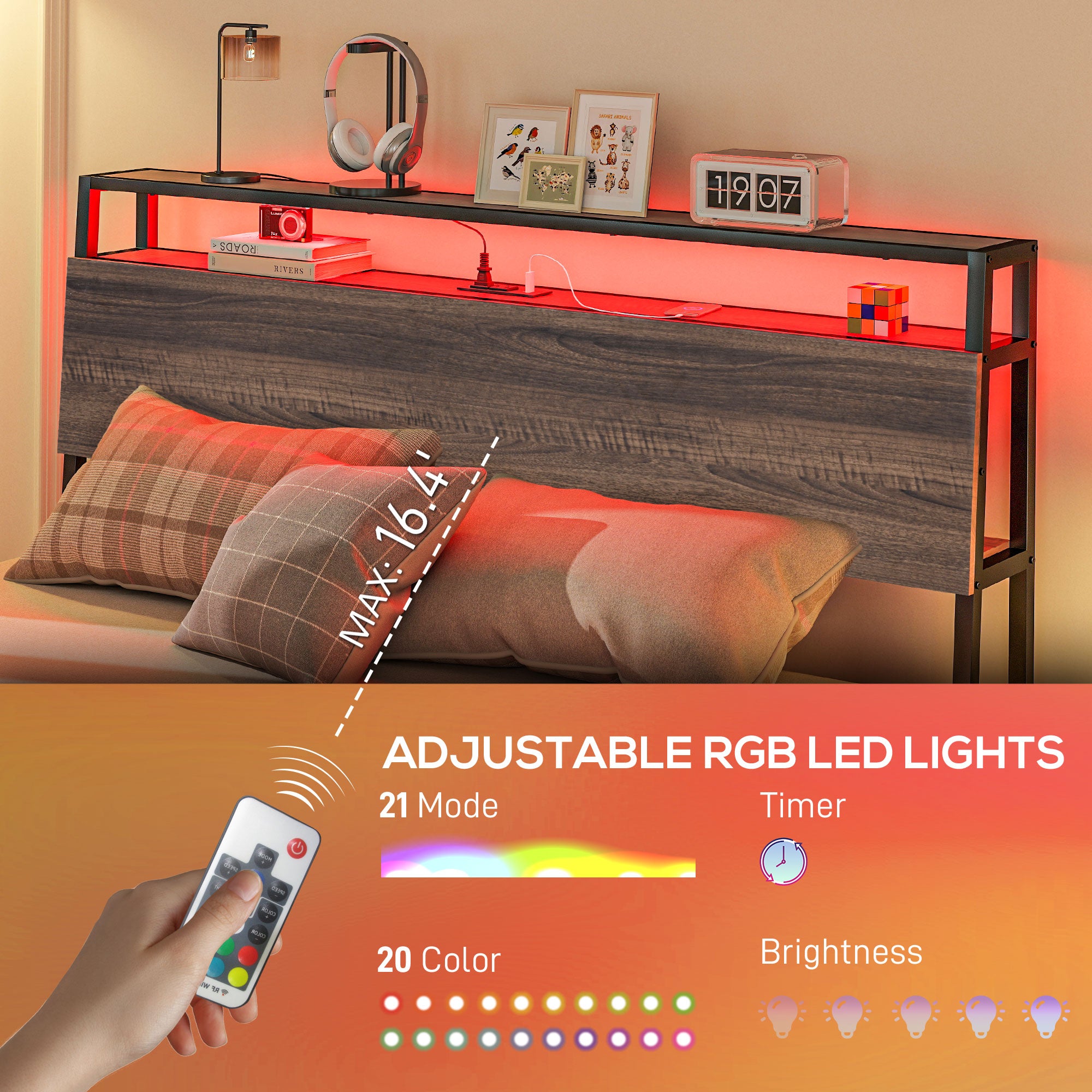 Queen-Size-Bettgestell mit LED-Beleuchtung und Ladestation