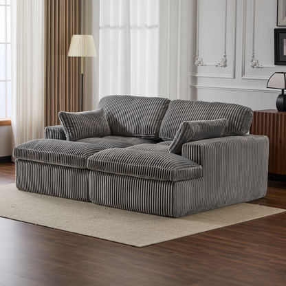 Doppel-Liegestuhl für Innenräume, Überdimensionierter Bezogener Schlafsessel Wolken-Couch, Tief Sitzender Luxus-Sofabett, Sektionale Sofa-Liegestuhl Liebes-Sitz, Corduroy Lesesessel für das Wohnzimmer, Keine Montage erforderlich, Grau