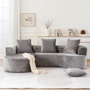 Grey Corduroy Sectional Sofa L-Shape No-Assembly