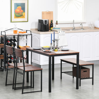 Industrielles 4-teiliges Esszimmer-Tisch-Set mit Bank, Küchentisch und Stühlen mit Stauraum für die Küche