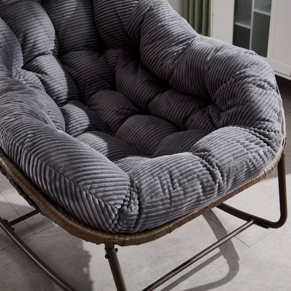 Outdoor-Rattan-Schaukelstuhl, Gepolsterter Kissen-Schaukelstuhl für Terrasse, Wohnzimmer, Patio, Garten, Grau - Verkauf auf Temu verboten