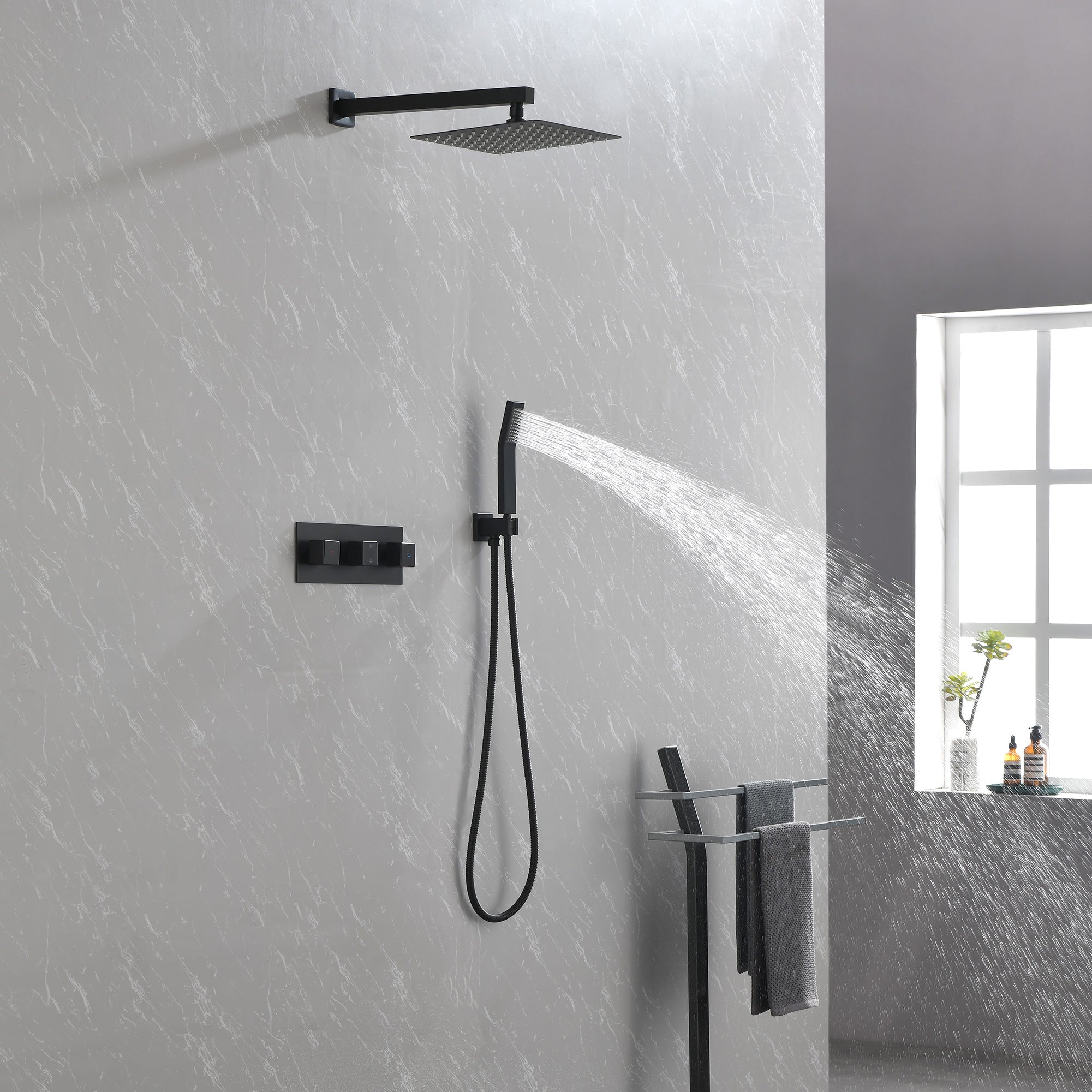 Matte Black Shower Faucet 10-Inch Handheld Spray