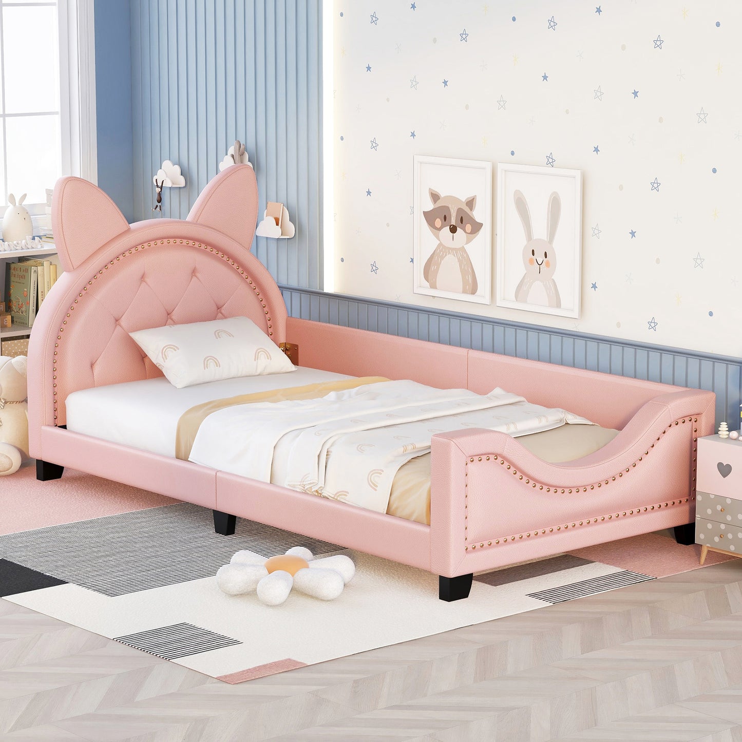 Single Cushioned Sofa Bed With Cardboard Ear Shaped Headboard