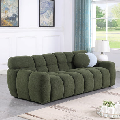 87,4 Länge, 35,83 Zoll Tiefe, menschliche Körperstruktur für US-Amerikaner, Marshmallow-Sofa, Bouclé-Sofa, 3-Sitzer, OLIVGRÜN BOUCLE