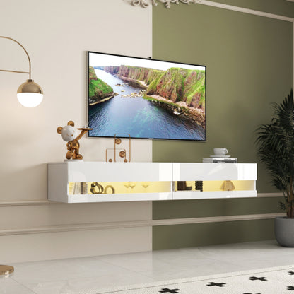 180 Wandmontierter Schwebender 80-Zoll-Fernseherständer mit 20-farbigen LEDs und Ladestation