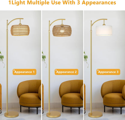 Stehleuchte mit 3 Farbtemperaturen, LED-Gold-Stehleuchte mit Fernbedienung & stufenlos dimmbare Birne,