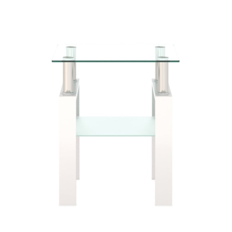 1-Piece Modern Tempered Glass Tea Table Coffee Table End Table, Square Table For Living Room, Transparent White