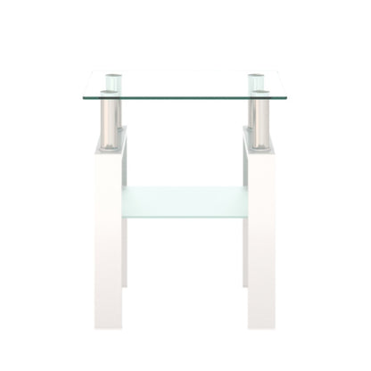 1-Piece Modern Tempered Glass Tea Table Coffee Table End Table, Square Table For Living Room, Transparent White