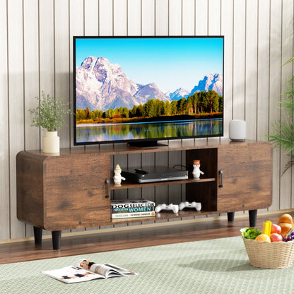 TV-Ständer für 55-Zoll-Fernseher, Medienmöbel mit Stauraumschränken, Tür mit weichem Scharnier und Griff, Medientisch für Wohnzimmer und Schlafzimmer, rustikal braun