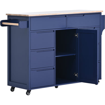 K&K Store Kitchen Cart With Rubber Wood Top, 8 Handle-Free Drawers