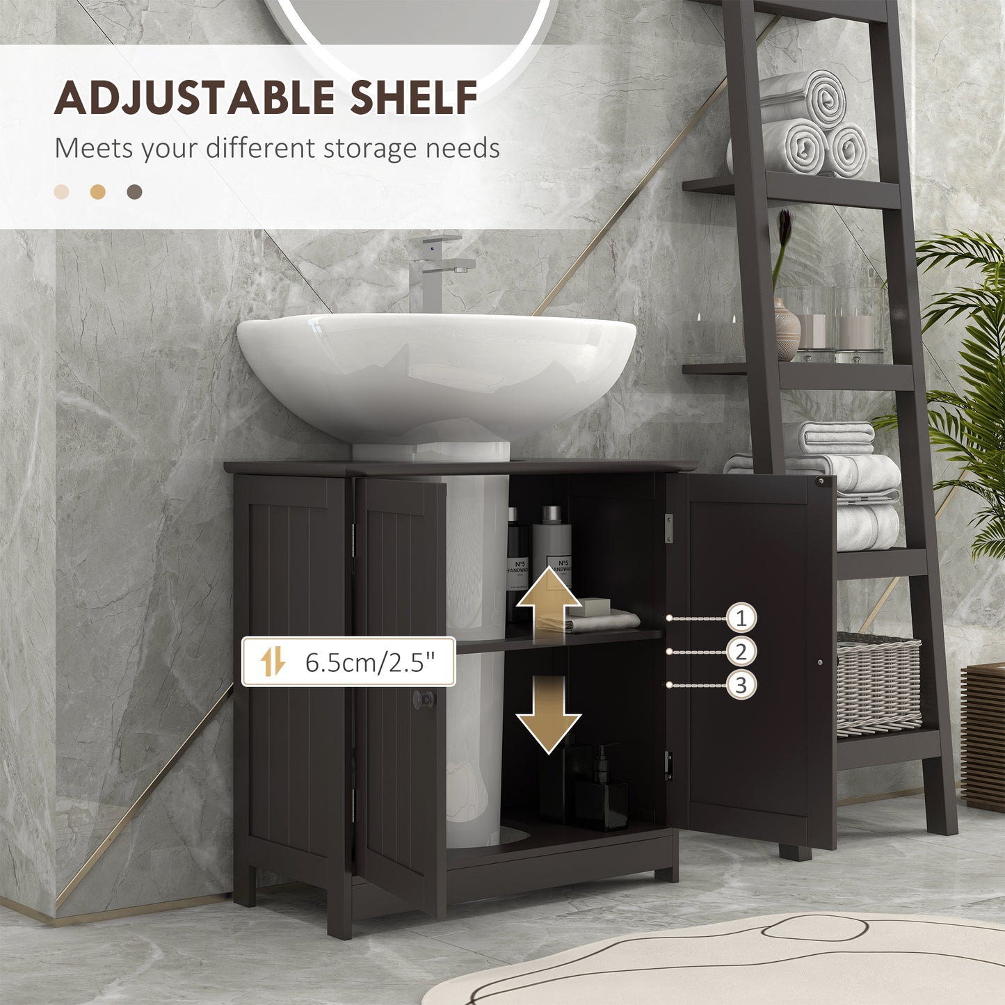 Badezimmer-Waschbeckenunterschrank, Unterschrank für das Badezimmer mit 2 Türen und einstellbarem Regal, Kaffee