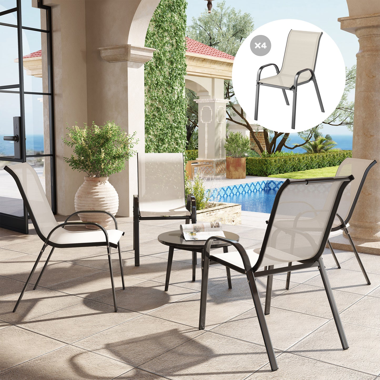 Set aus 4 Outdoor-Essstühlen