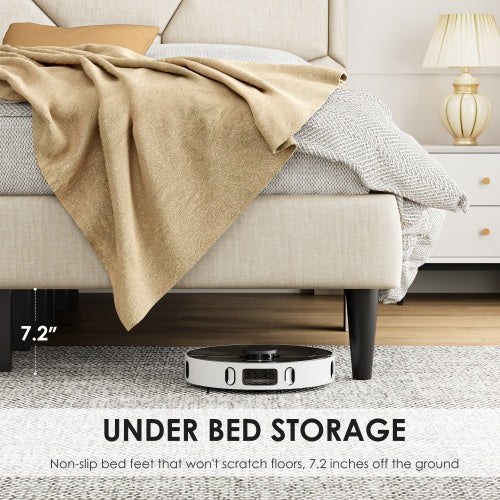 Bettgestell für Queensize-Bett, Leinen-Speicher-Kopfteil, stark und stabil, geräuschlos, kein Boxspring erforderlich, Gewicht 397 lbs