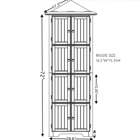 4-stufiger 72-Eck-Küchen-Vorratsschrank mit 8 Türen, hoher Stauraumschrank, Eckschrank und einstellbaren Regalen, Haus-Farmhaus-Bücherschrank für Badezimmer, Wohnzimmer, Küche EICHE