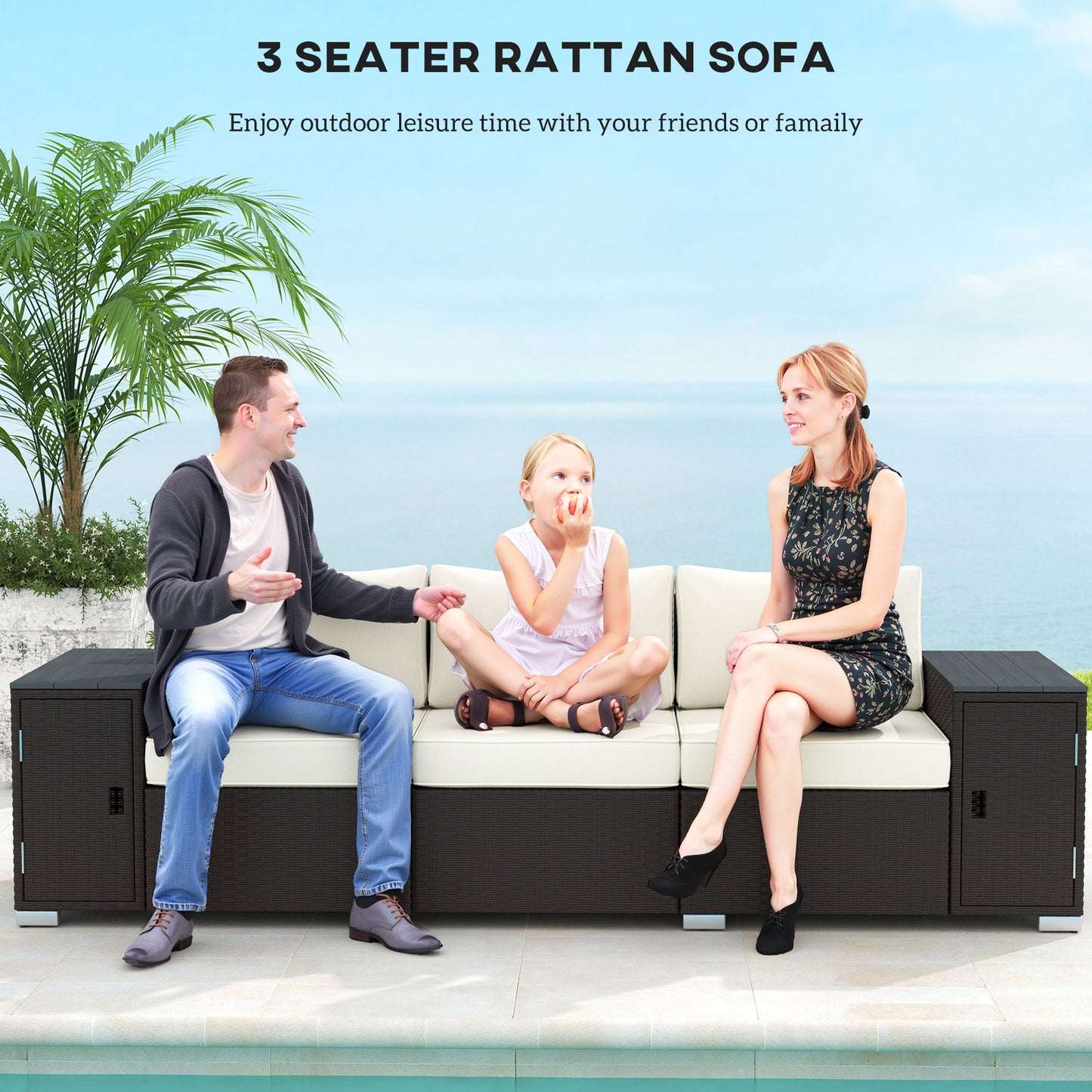 3-Sitzer-Außenliege-Patio-Sofa mit Stauraum