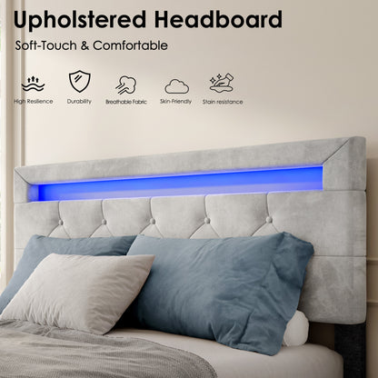 Gepolstertes Plattform-Staubett mit 4 Schubladen und LED-Beleuchtung, Kein Federgitter erforderlich