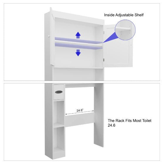 Über-Die-Toilette-Speicherschrank mit 2 Türen, platzsparender Toilettenständer für Zuhause, im Landhausstil für Badezimmer, Toilette, Wäscheraum