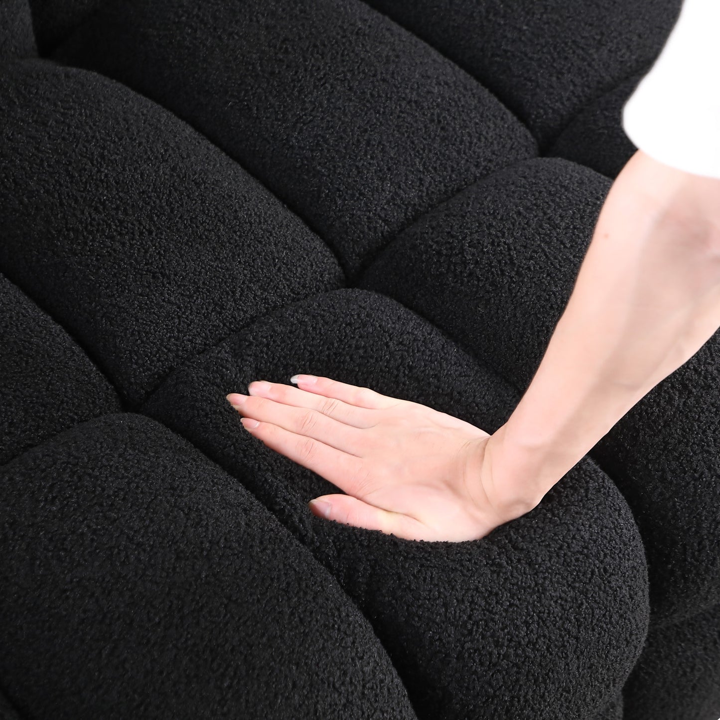 62,2 Länge, 35,83 Zoll Tiefe, menschliche Körperstruktur für US-Amerikaner, Marshmallow-Sofa, Bouclé-Sofa, SCHWARZ Farbe, 2-Sitzer