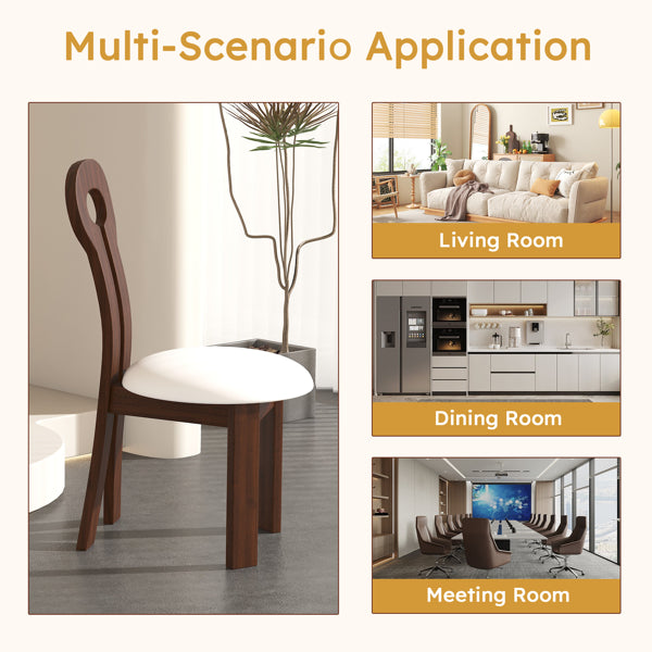 Esszimmerstühle Set aus 2, Hausschlüssel-Design-Stühle, PU-Leder massivholzene Esszimmerstühle mit weißem rundem Sitzkissen für Küchen- und Esszimmer – tiefes Walnussbraun